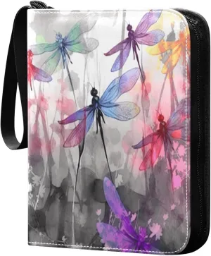 4 Pockets Trading Card Binder Colorful Dragonflies Holds 400 Standard Cards, Waterproof TCG CCG MTG Album, Gifts for Collectors, Boys and Girls