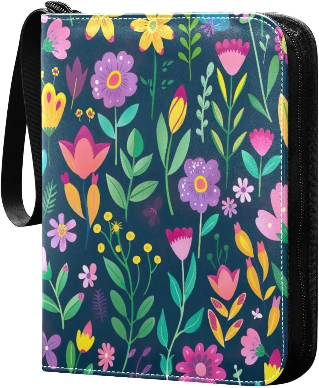 4 Pockets Trading Card Binder Colorful Floral Pattern Holds 400 Standard Cards, Waterproof TCG CCG MTG Album, Gifts for Collectors, Boys and Girls