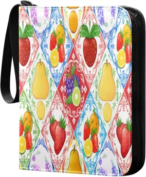 4 Pockets Trading Card Binder Colorful Fruits Holds 400 Standard Cards Waterproof TCG CCG MTG Album Gifts for Collectors Boys Girls