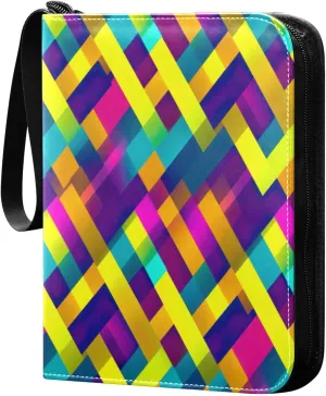 4 Pockets Trading Card Binder Colorful Lines Holds 400 Standard Cards, Waterproof TCG CCG MTG Album, Gifts for Collectors, Boys and Girls