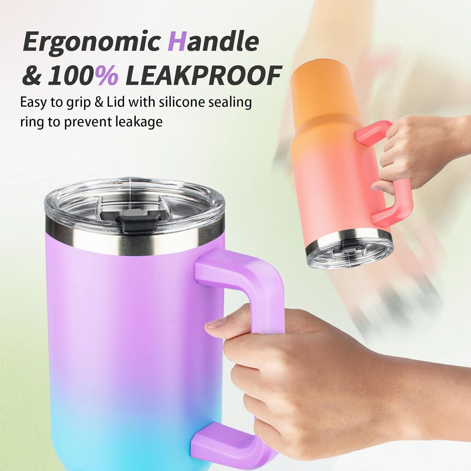40 oz Tumbler with Handle, Insulated Tumbler with Lid and Straw, Reusable Stainless Steel Vacuum Insulated Cup, Leak Proof Thermal Travel Coffee Mug Cup for Cold and Hot (Bright Color,2Pack)