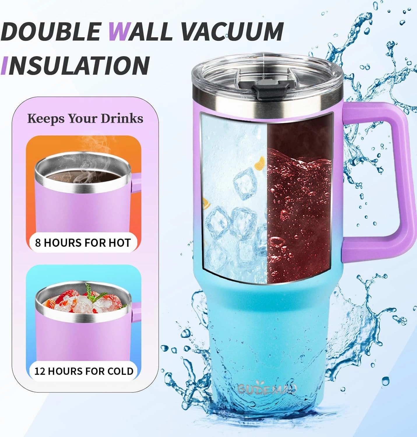 40 oz Tumbler with Handle, Insulated Tumbler with Lid and Straw, Reusable Stainless Steel Vacuum Insulated Cup, Leak Proof Thermal Travel Coffee Mug Cup for Cold and Hot (Bright Color,2Pack)
