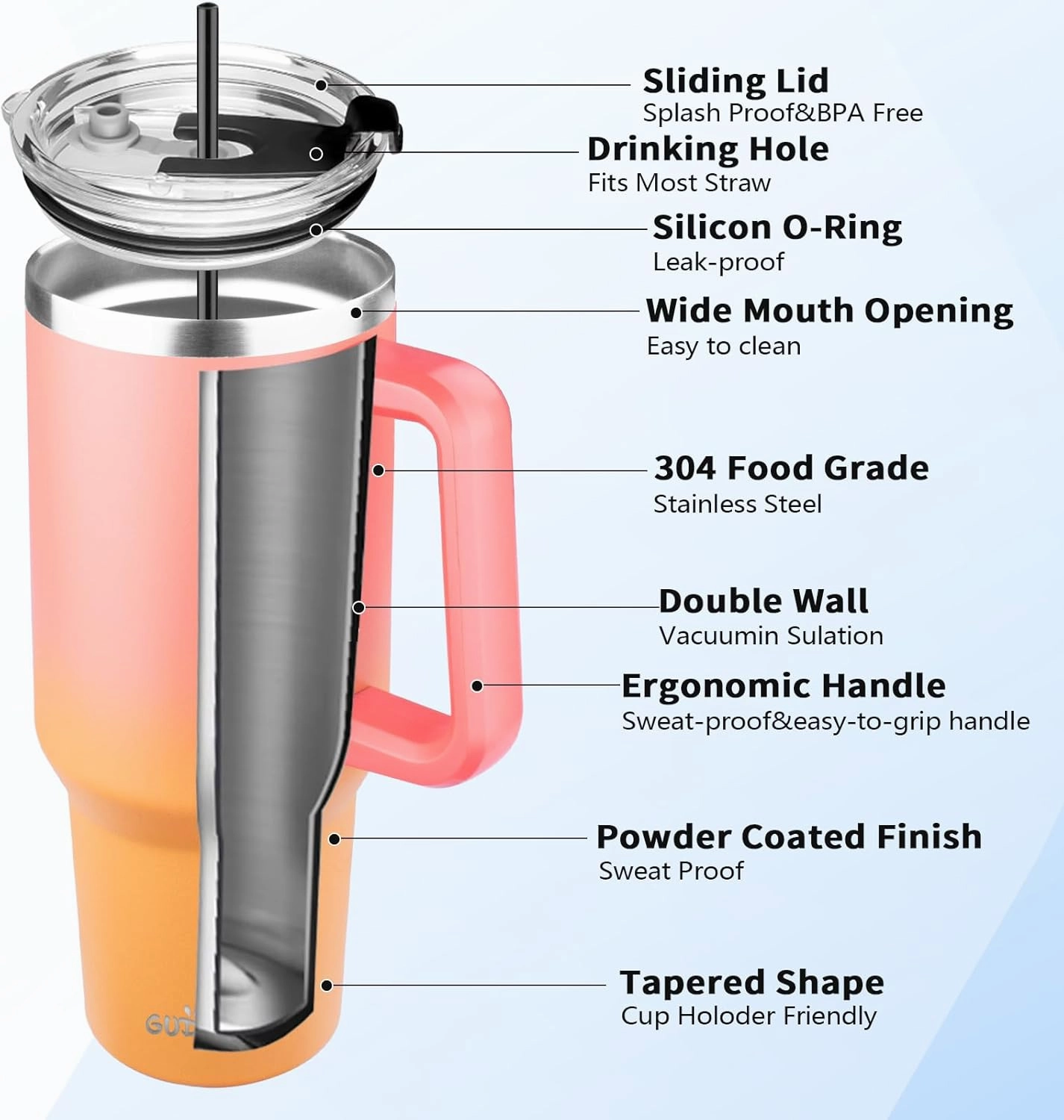 40 oz Tumbler with Handle, Insulated Tumbler with Lid and Straw, Reusable Stainless Steel Vacuum Insulated Cup, Leak Proof Thermal Travel Coffee Mug Cup for Cold and Hot (Bright Color,2Pack)