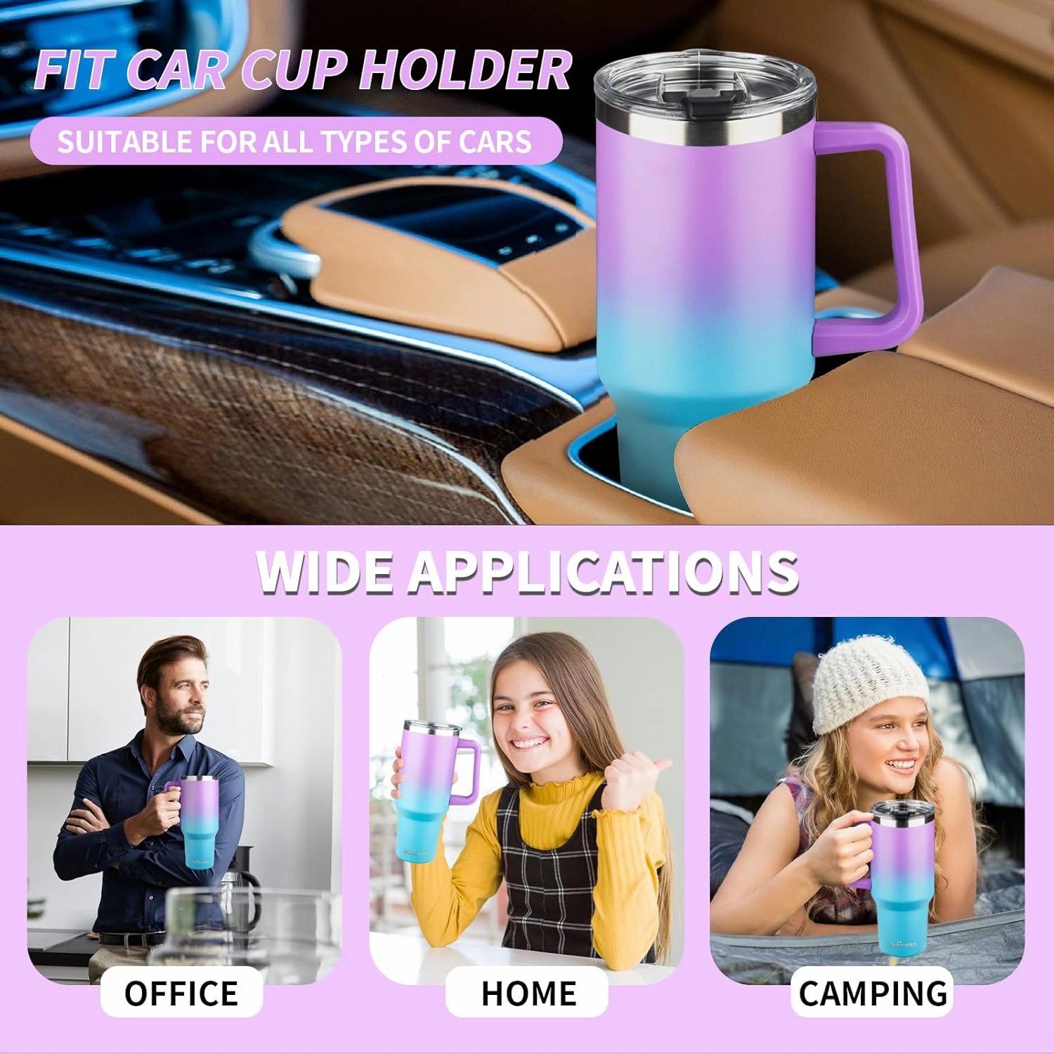 40 oz Tumbler with Handle, Insulated Tumbler with Lid and Straw, Reusable Stainless Steel Vacuum Insulated Cup, Leak Proof Thermal Travel Coffee Mug Cup for Cold and Hot (Bright Color,2Pack)
