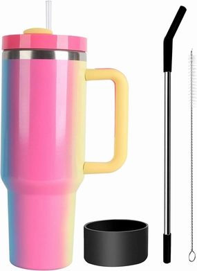 40oz Tumbler with Handle and Straw Lid,Stainless Steel Travel Mug Water Bottle Cup,Reusable Insulated Vacuum Cup (XJ-Pink)