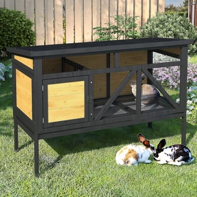 46.7" Rabbit Cage Elevated Bunny Cage Indoor, Outdoor Rabbit Hutch Hamster Cages for Small Animals, Wooden Guinea Pig Cages with Removable Tray & Waterproof Asphalt Roof & Bottom Wire Mesh