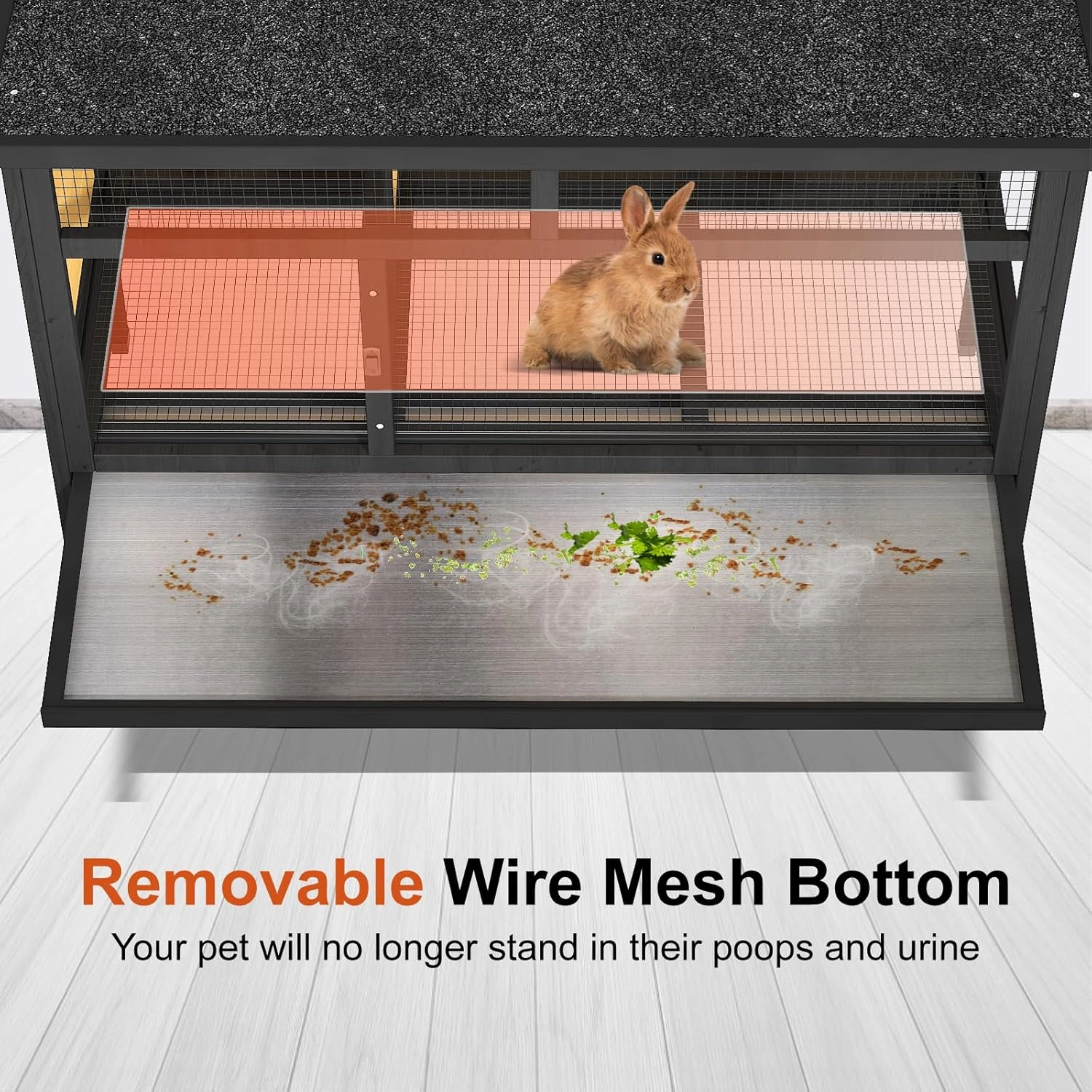 46.7" Rabbit Cage Elevated Bunny Cage Indoor, Outdoor Rabbit Hutch Hamster Cages for Small Animals, Wooden Guinea Pig Cages with Removable Tray & Waterproof Asphalt Roof & Bottom Wire Mesh
