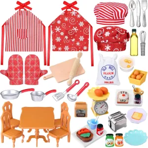 47 Pcs Christmas Doll Accessories Mini Props Baker Outfit Set Doll Cooking Accessories for Dollhouse Xmas Clothes and Accessories Gift for Kids