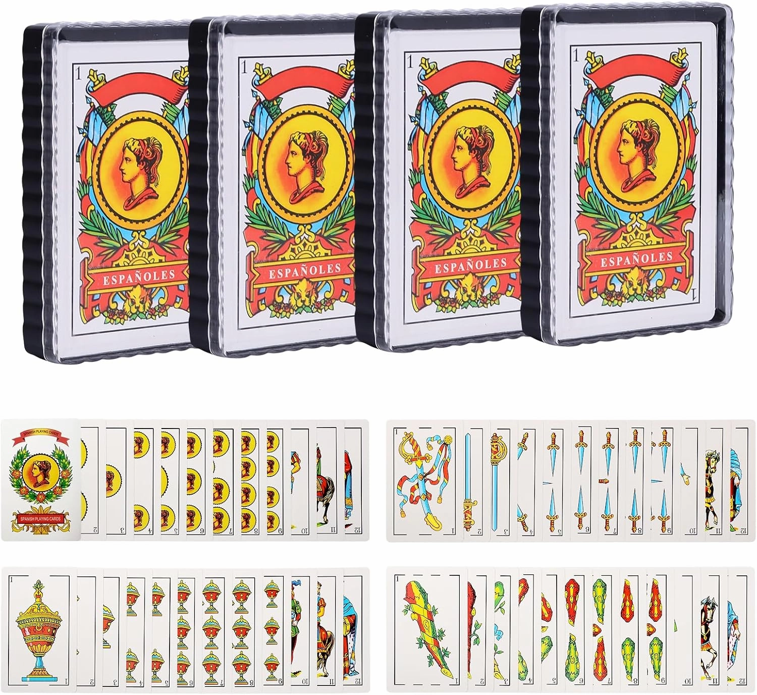 4 Decks Spanish Playing Cards,Barajas Españolas Originales,Cartas Españolas,Briscas Cards Puerto Rico,Baraja Española De Plastico,Mexican Playing Cards with Boxes