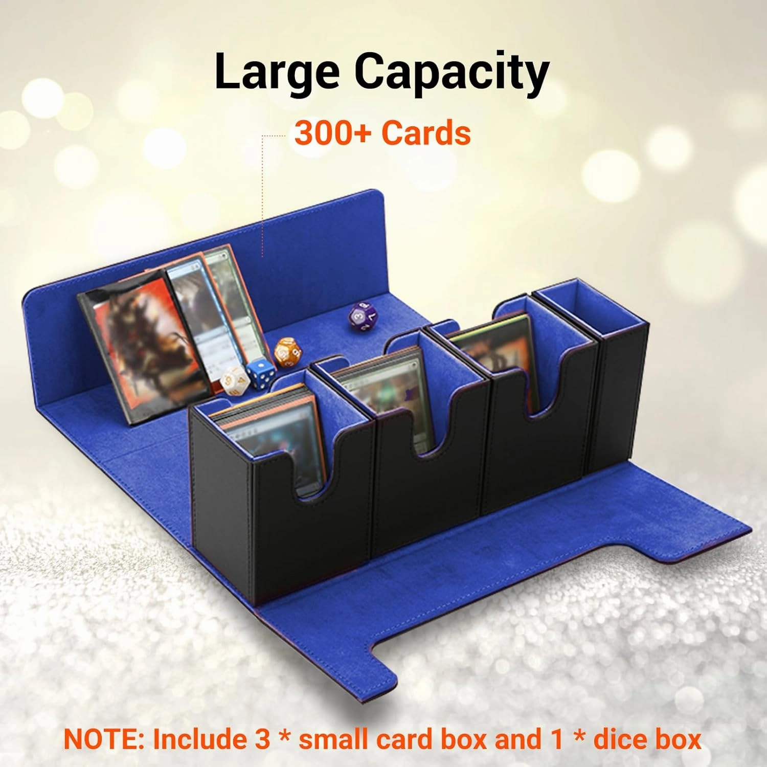 4 in 1 Commander Deck Box With Dice Tray for MTG - Trading Card Storage Box Holding 300  Sleeved Cards for Yugioh (Black and Blue)