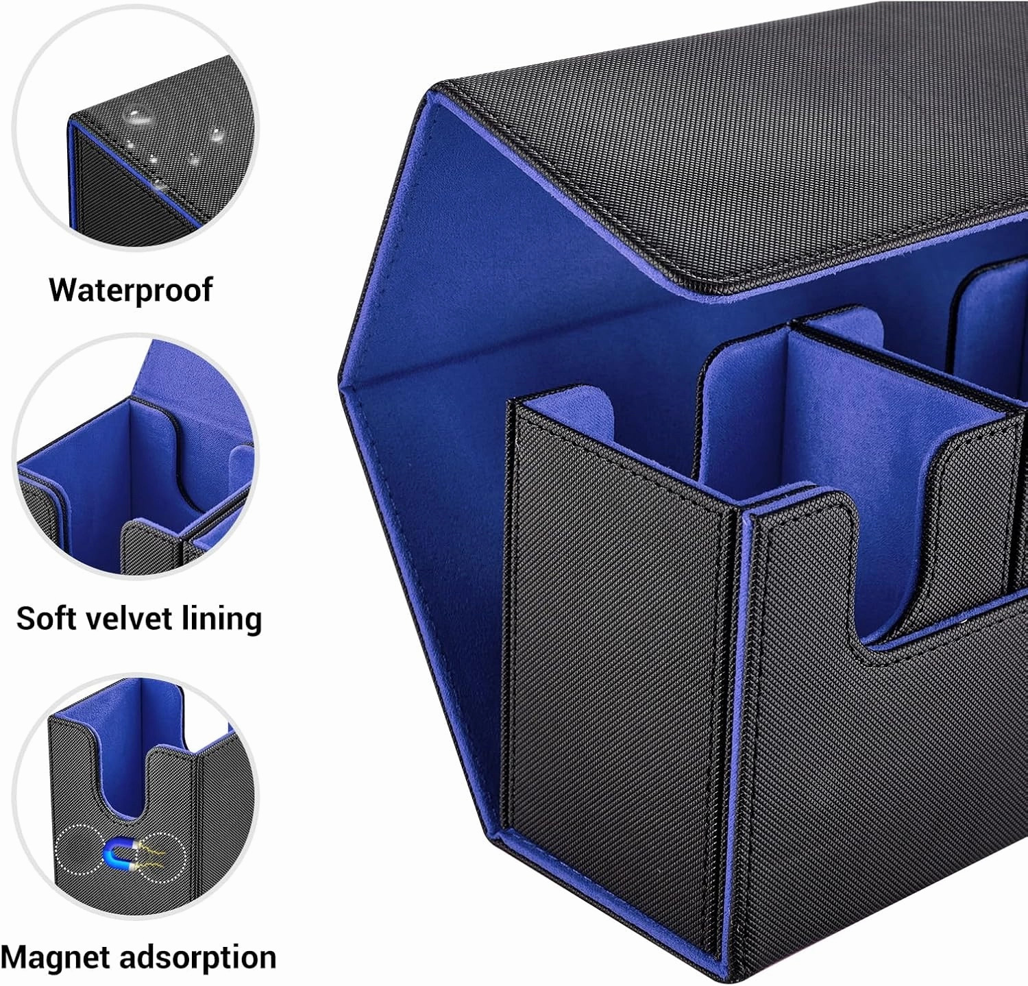 4 in 1 Commander Deck Box With Dice Tray for MTG - Trading Card Storage Box Holding 300  Sleeved Cards for Yugioh (Black and Blue)