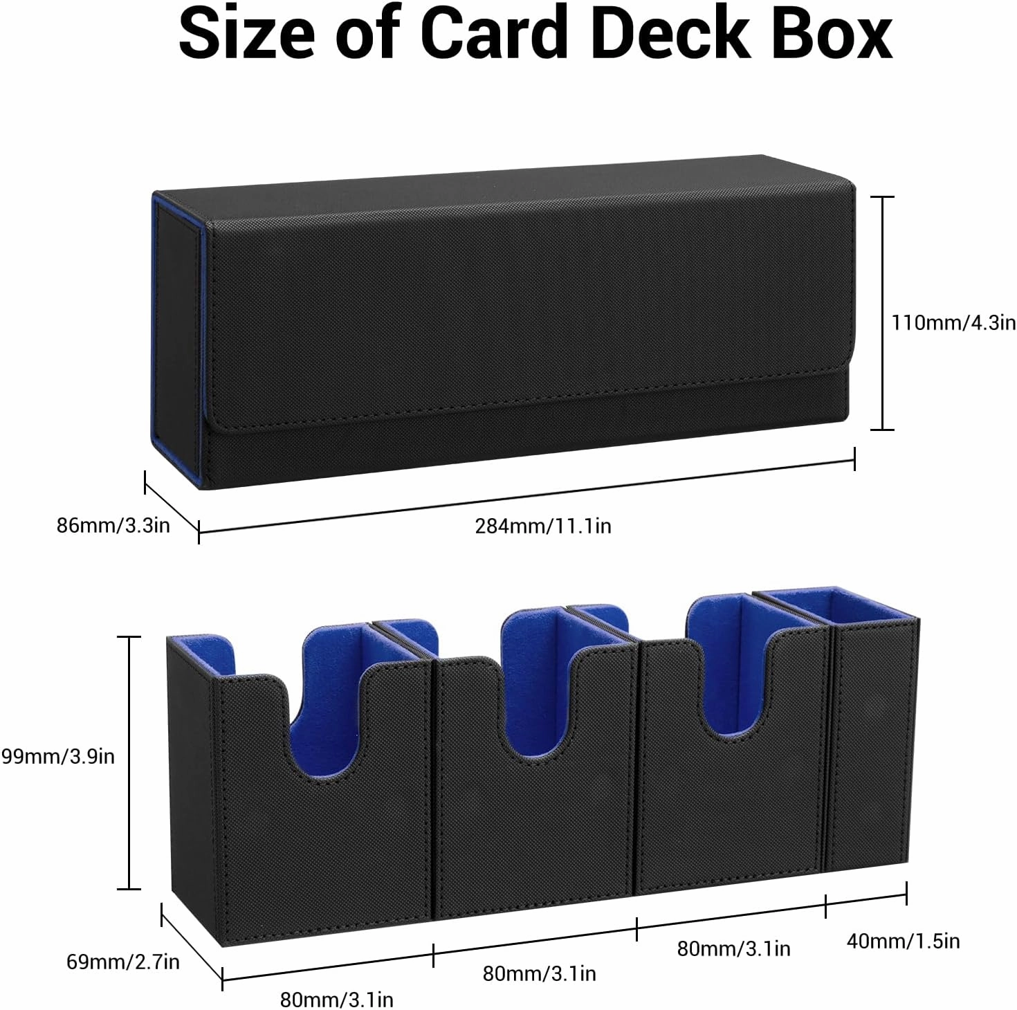 4 in 1 Commander Deck Box With Dice Tray for MTG - Trading Card Storage Box Holding 300  Sleeved Cards for Yugioh (Black and Blue)