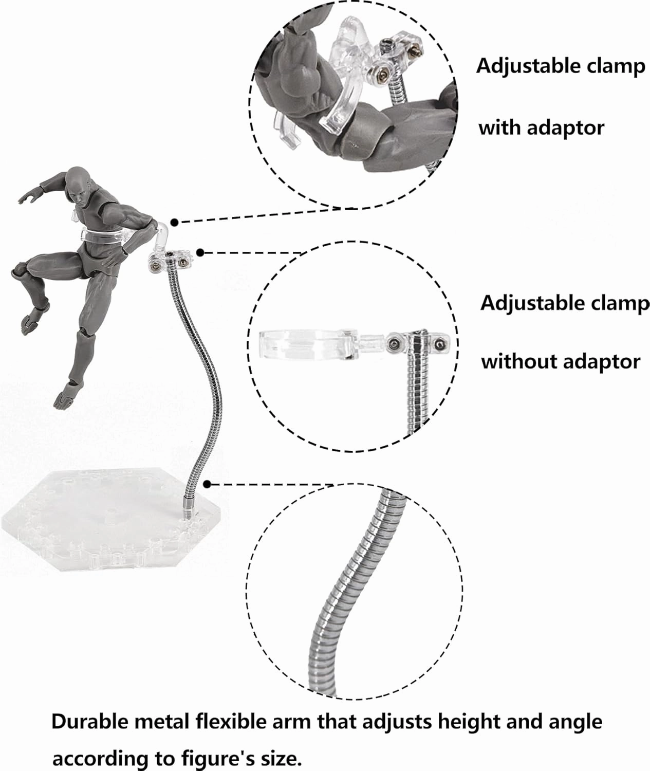 4 Pack Action Figure Stand with Flexible Metal Arm,Action Figure Pose Display Holder Base,Flight Stands for Action Figures Compatible with HG RG SD SHF Gundam 1/144 Toy with Screwdriver (4Pcs Clear)