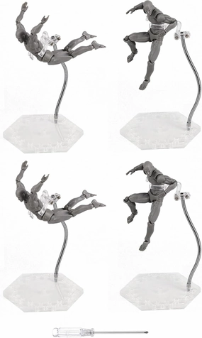 4 Pack Action Figure Stand with Flexible Metal Arm,Action Figure Pose Display Holder Base,Flight Stands for Action Figures Compatible with HG RG SD SHF Gundam 1/144 Toy with Screwdriver (4Pcs Clear)