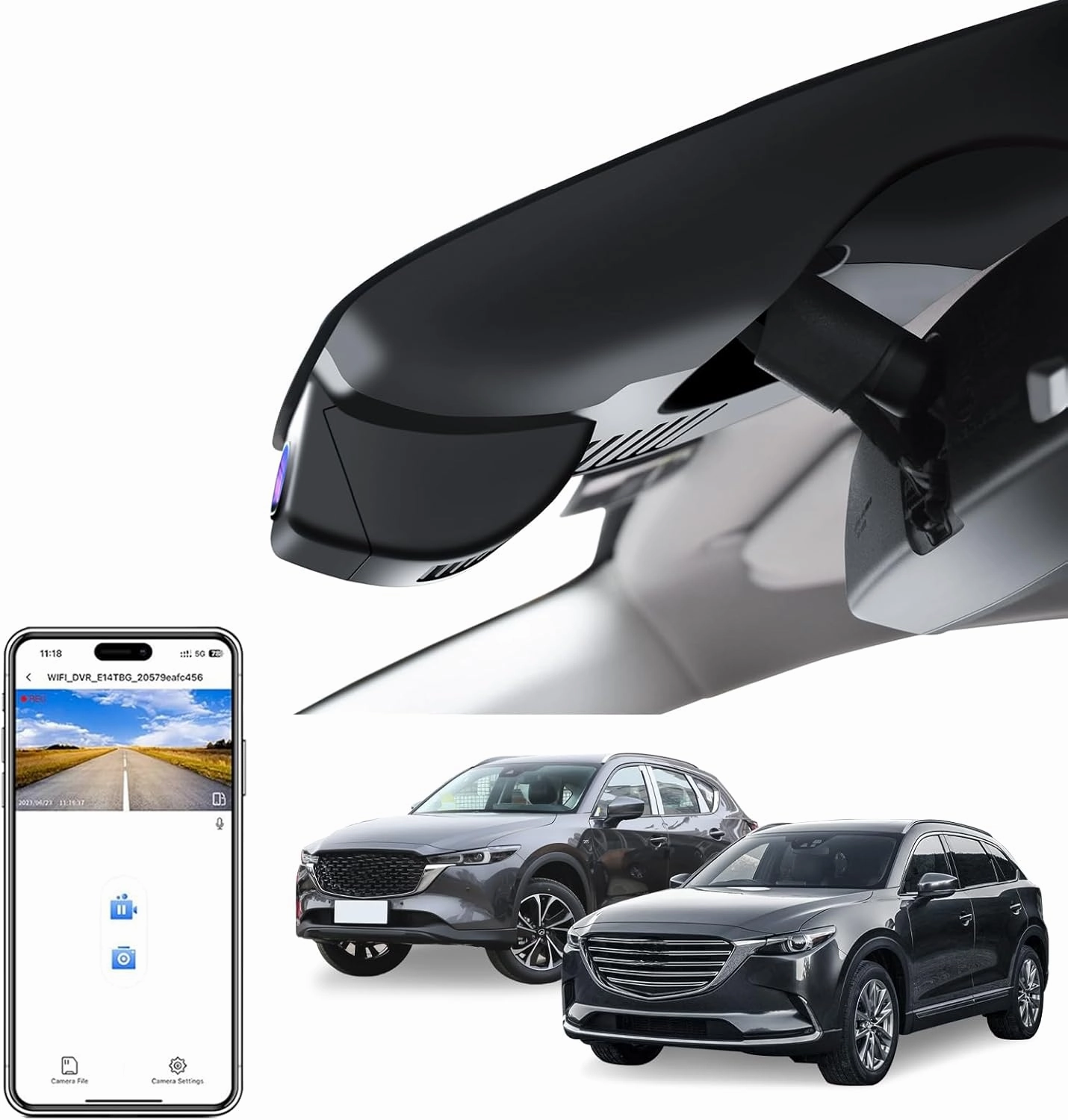 4K Dash Cam Custom fit for Mazda CX5 2019-2025 & CX-9 2020-2025 2.5S Select Preferred Carbon Edition Plus Turbo Signature Touring Signature Grand Touring Sport, WiFi & App, 128GB Card