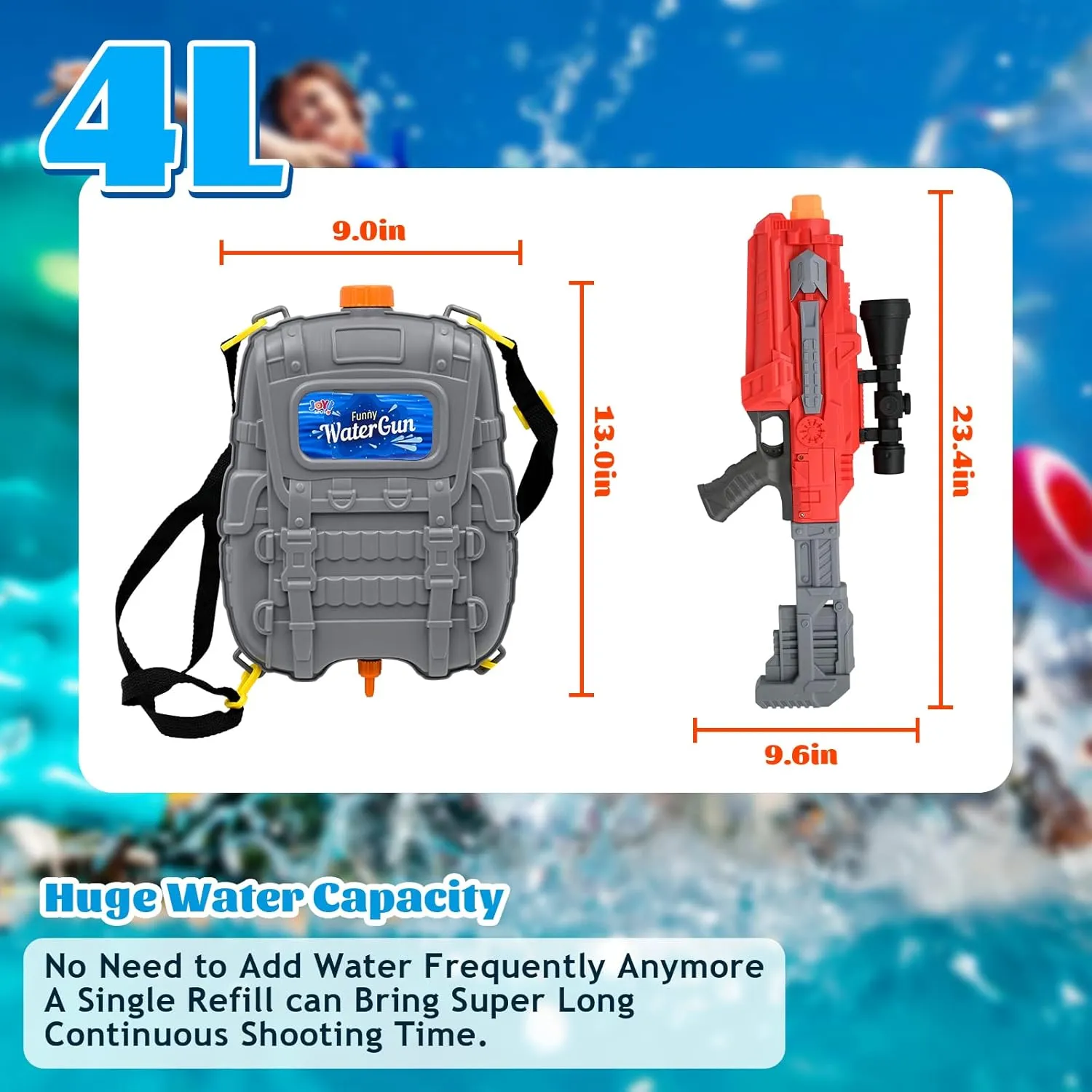 4L Backpack Electric Water Gun - Automatic Squirt Gun with Adjustable Straps Up to 40 FT Range,Super Battery-Powered Water Soaker Gun Toy for Adults Kids,Summer Swimming Pool Party Beach Outdoor