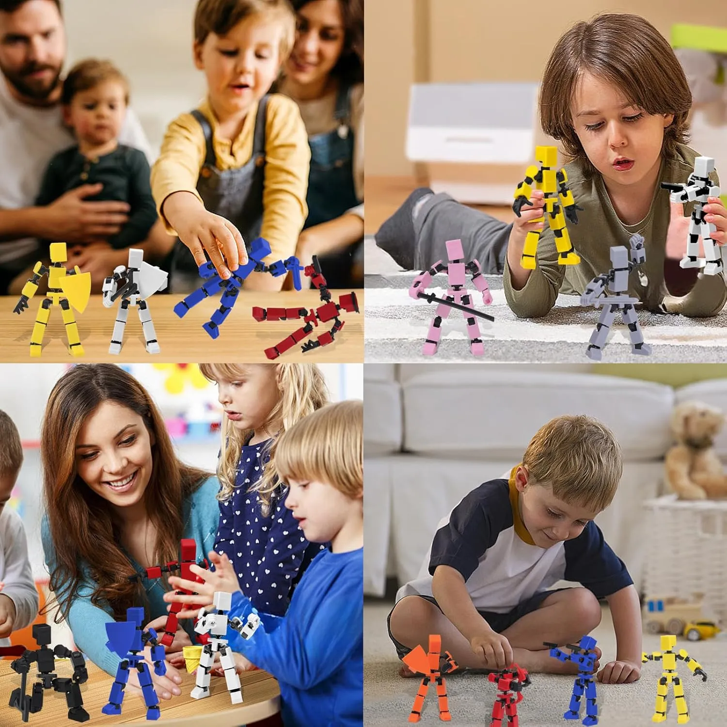 4PCS Mini Titan T-13 Action Figures Set, Assembly Completed Luck Dummy Robot 13 Action Figure Toys for Boys Stick Figures with Multi Joints Movable Fidget Gifts for Kids(Black Orange Green Blue)