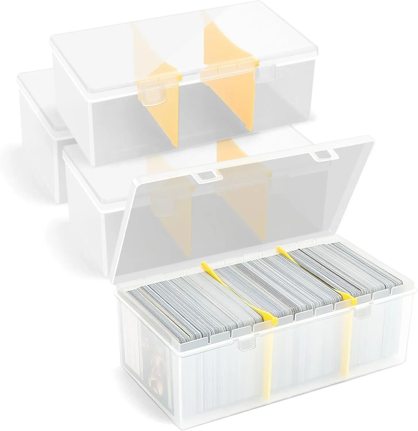 4Pcs Plastic Trading Card Storage Box, Holds 2400  Unsleeved Cards with 4 Dividers, Organizer for MTG, PTCG, YGO, CCG, and Sports Card Collections