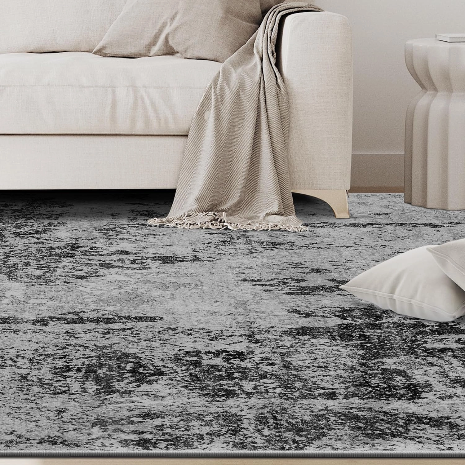4x6 Area Rugs for Living Room Rug Washable: Abstract Rug for Dining Room Bedroom Carpet Non Slip 4 by 6 Indoor Modern Nursery Home Office Black Grey Gold