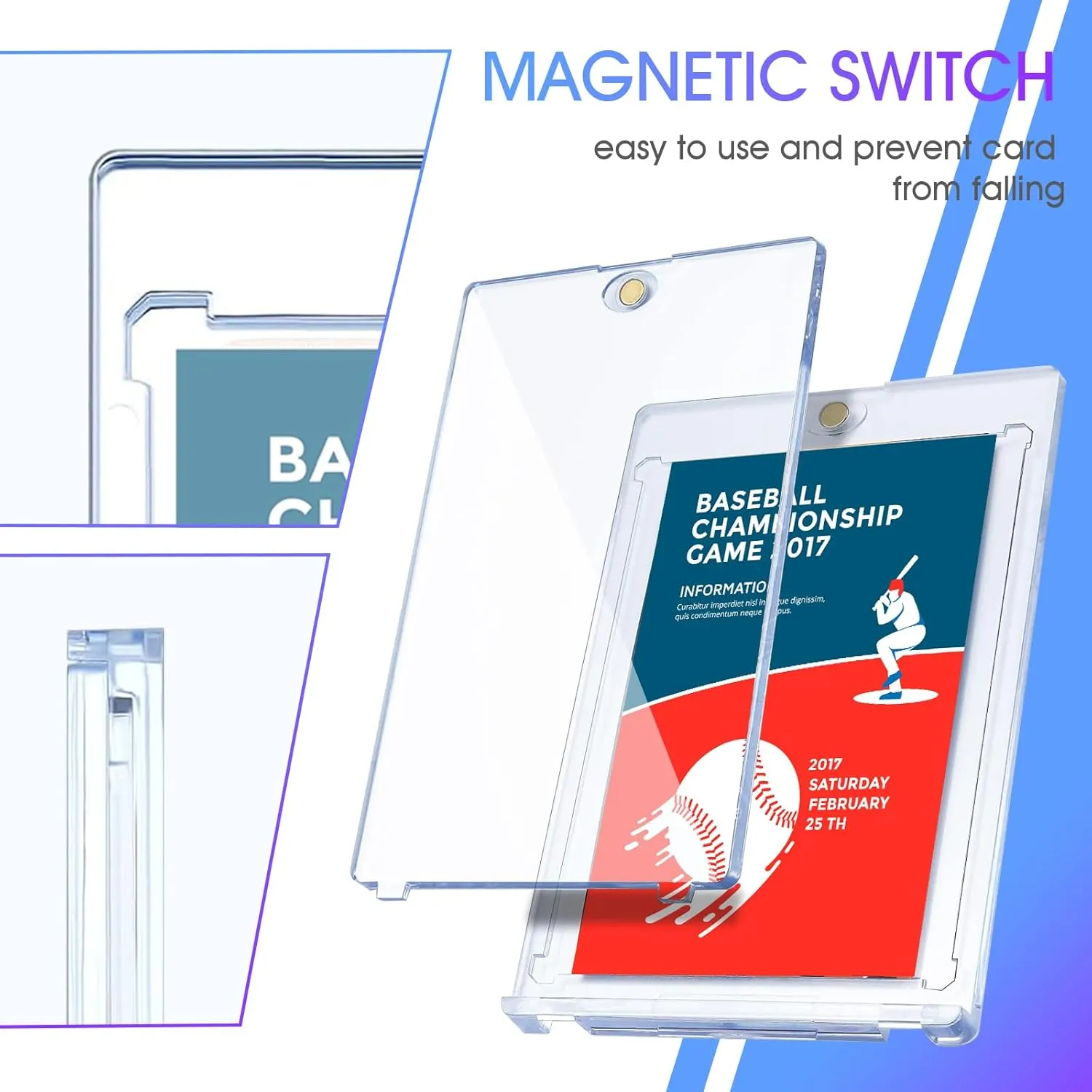 50 Pcs 35 Pt Acrylic Magnetic Card Holders One Touch Card Holder Clear Card Protectors Hard Plastic Magnetic Card Case for Sports Baseball Trading Card Storing Displaying( 2.5 x 3.54 Inch)