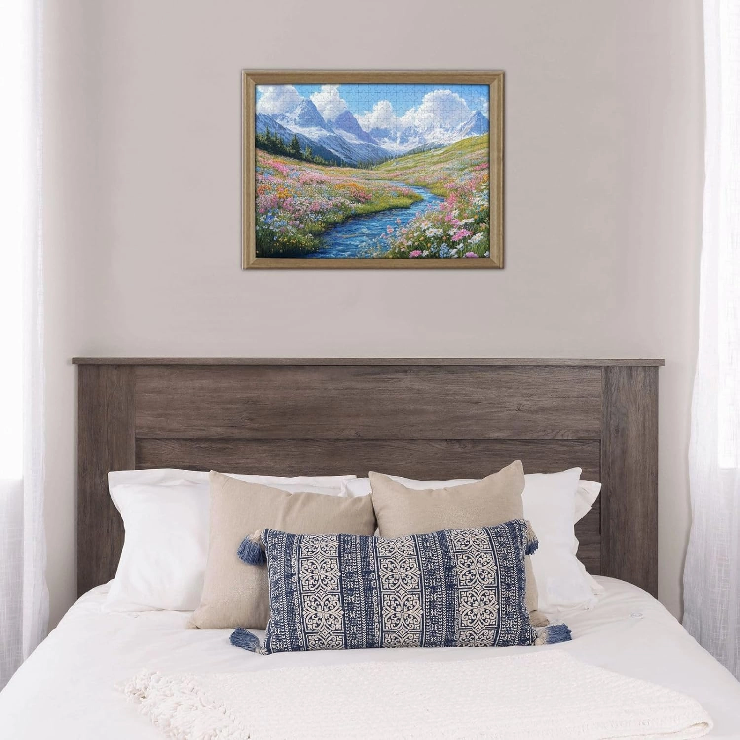500 Piece Wooden Jigsaw Puzzle for Adults, Idyllic Alpine View with Flower Carpet and Snow-Covered Mountain, Creative Escape, Exploratory Hobbies and Challenges, Enjoy The Process