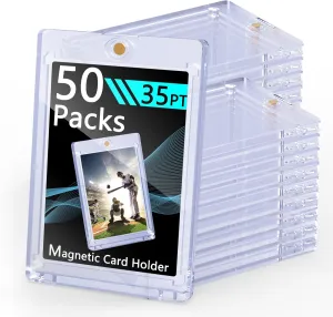50ct Magnetic Card Holders, 35pt Magnetic Trading Card Protectors U-V Protection Display Cases, Hard Plastic Sleeves for Sports Game MTG Standard Cards