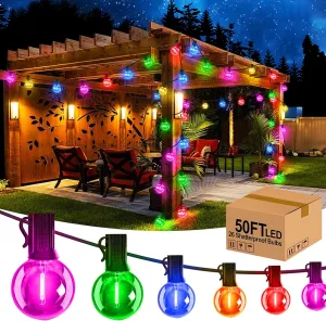 50FT Outdoor String Lights, Outside G40 LED Patio Lights Waterproof UL Listed Connectable Hanging Lights with 25 Shatterproof Plastic Bulbs (2 Spare) for Backyard Porch Balcony Christmas Party