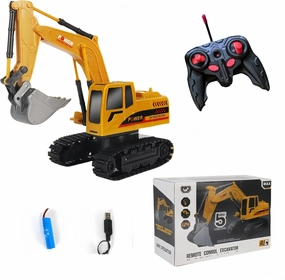 5-Channel Alloy Remote Control Excavator Toy - Realistic Construction Vehicle for Kids with Rechargeable Battery