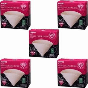 5 X Hario V60 Size 02 100-Count Boxed Coffee Natural Paper Filters, 5 Boxed Value Set (Total of 500 Sheets)