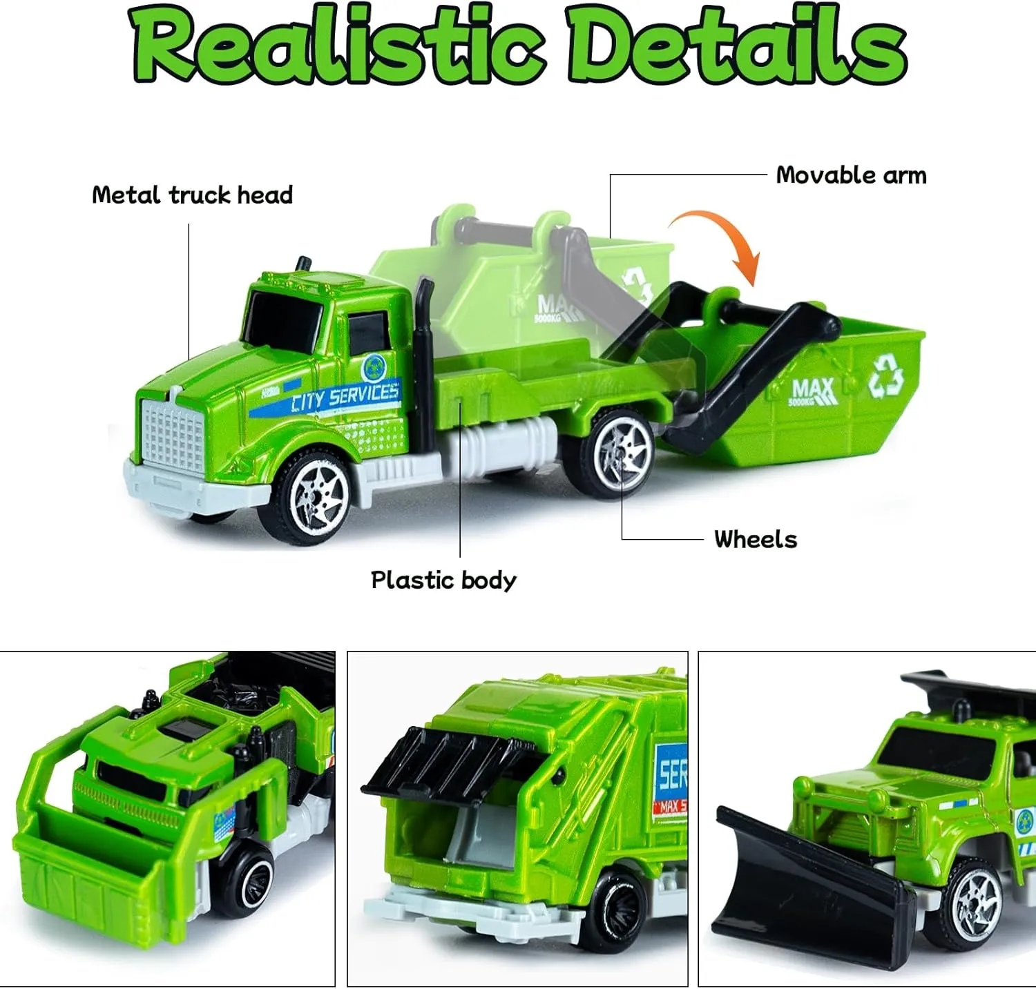 6 Pack Diecast Garbage Truck Toys for Kids, Mini Alloy Sanitation Truck Toy Recycling Sanitation Trucks Model Set, Educational Toddler Car Toys Birthday Gifts for Boys Girls 3-7 8 9