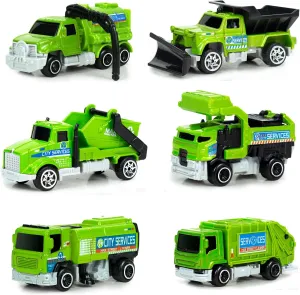 6 Pack Diecast Garbage Truck Toys for Kids, Mini Alloy Sanitation Truck Toy Recycling Sanitation Trucks Model Set, Educational Toddler Car Toys Birthday Gifts for Boys Girls 3-7 8 9