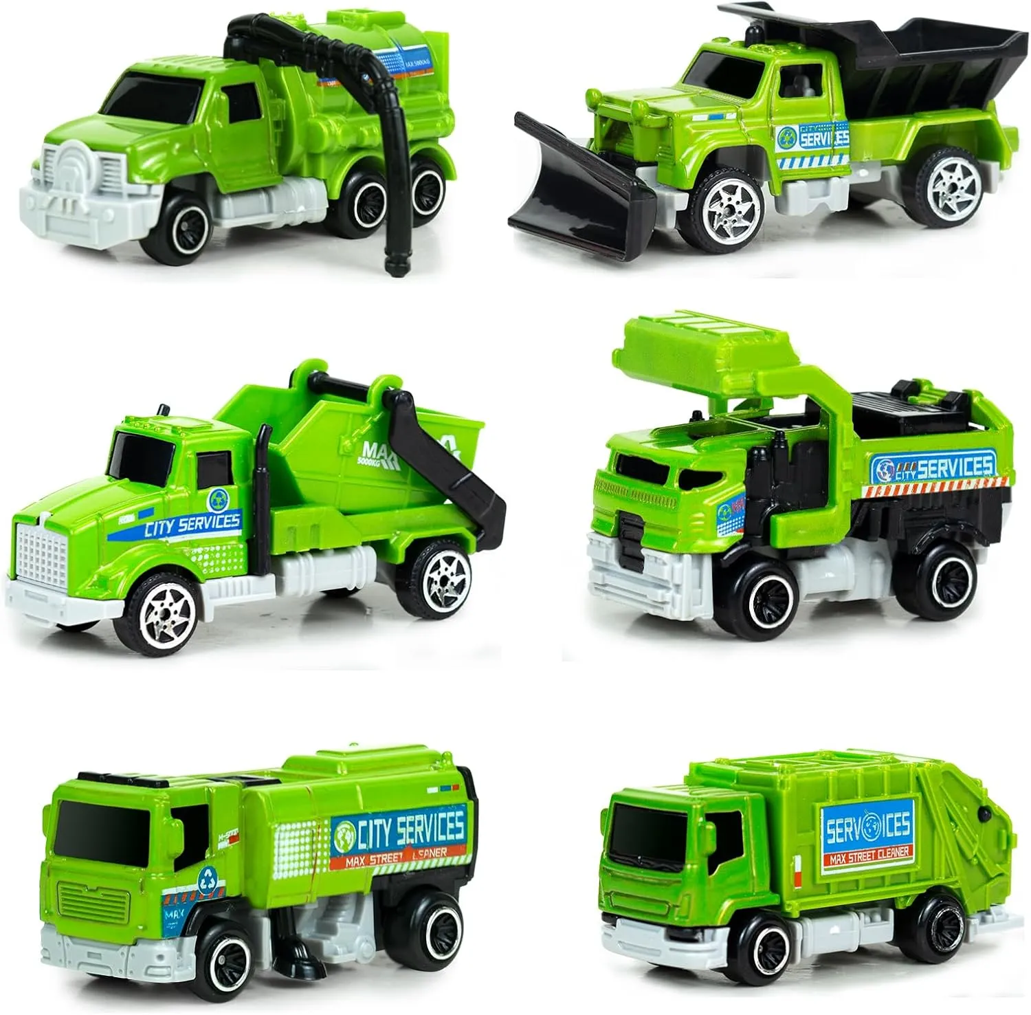 6 Pack Diecast Garbage Truck Toys for Kids, Mini Alloy Sanitation Truck Toy Recycling Sanitation Trucks Model Set, Educational Toddler Car Toys Birthday Gifts for Boys Girls 3-7 8 9