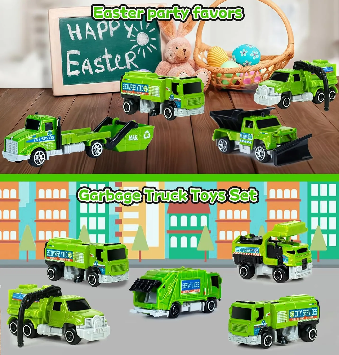 6 Pack Diecast Garbage Truck Toys for Kids, Mini Alloy Sanitation Truck Toy Recycling Sanitation Trucks Model Set, Educational Toddler Car Toys Birthday Gifts for Boys Girls 3-7 8 9