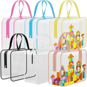 6 Packs Toy Storage Bags PVC Waterproof Organizers Toy Bags Reusable Clear PVC Board Game Storage with Zipper and Handle for Board Games, Building Blocks, Puzzles, Toys and Handmade Accessories