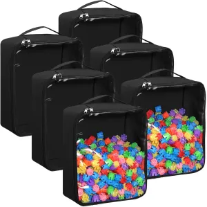 6 Packs Toy Storage Bags with Clear PVC Window, Large Reusable Oxford Fabric Organizing Bags, Toy Bags for Building Blocks, Puzzles and Board Games Storage(Black)