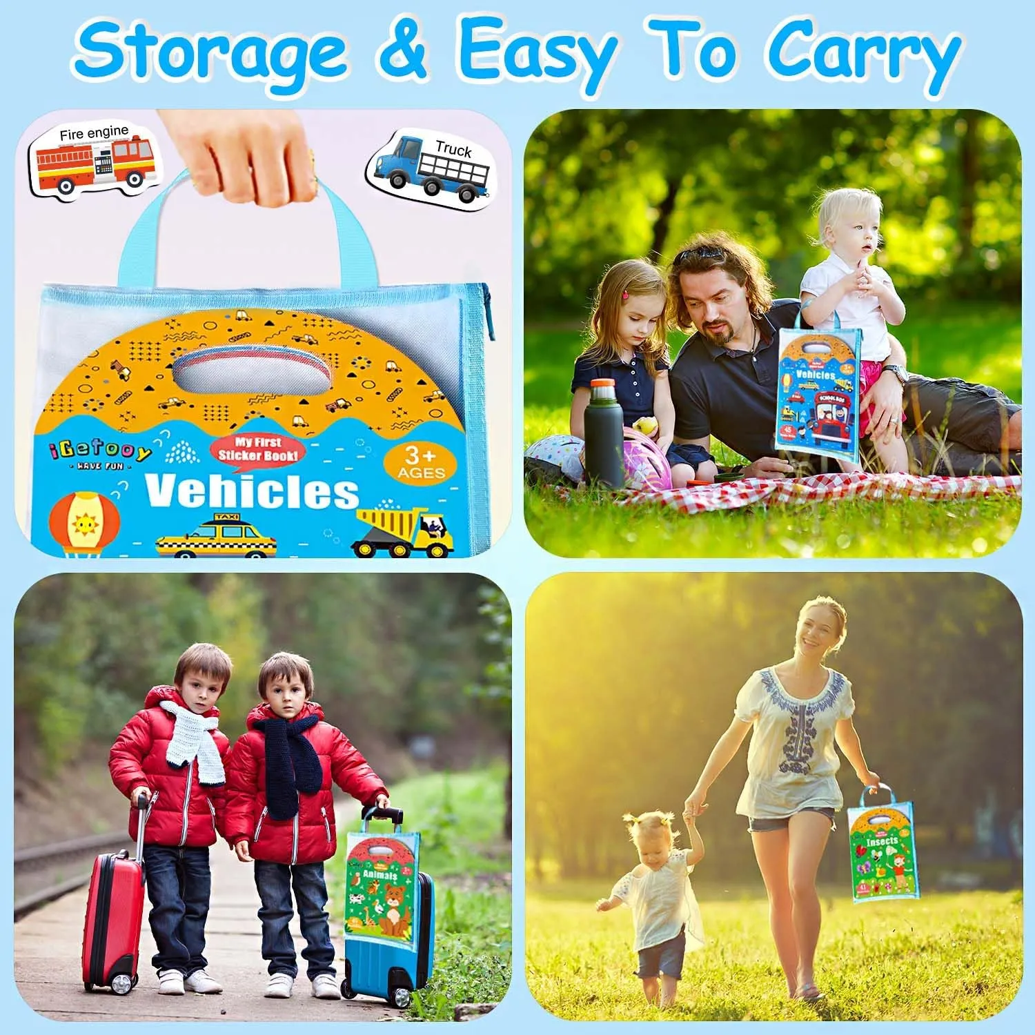 6 Set Reusable Sticker Books for Toddlers 2-4 Years, Sticker Book for Kids, Toddler Airplane Travel Essentials for Kids