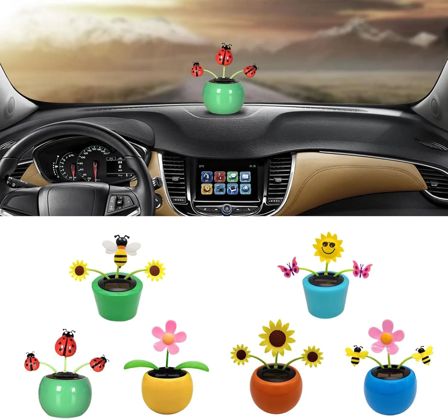 6 Solar Powered Dancing Flower | Sunflower Solar Car Ornament | Reusable Solar Powered Car Toys, Shaking Head Car Ornaments for Bedroom, Dashboard, Home, POAR7O6EGA633FIOR3