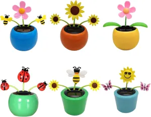 6 Solar Powered Dancing Flower | Sunflower Solar Car Ornament | Reusable Solar Powered Car Toys, Shaking Head Car Ornaments for Bedroom, Dashboard, Home, POAR7O6EGA633FIOR3