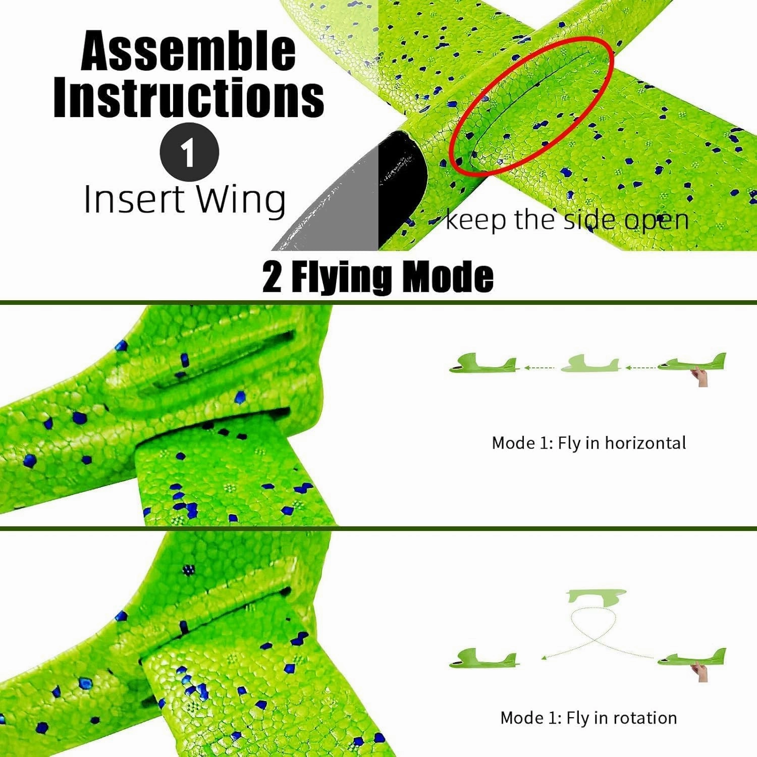 6-Pack Airplane Toys, 17.5" Large Throwing Foam Plane - 2 Flight Modes, Outdoor Sports Birthday Party Favors, Gifts for 3-7 Year Olds