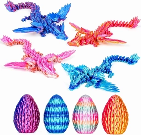 6pack 3D Printed Easter Dragon Eggs, Easter Basket Stuffers, Mini Mystery Dragon Egg with Dragon Inside,Crystal Dragon Fidget Toy, Surprise 3D Printed Animals Toy (4 Pack)