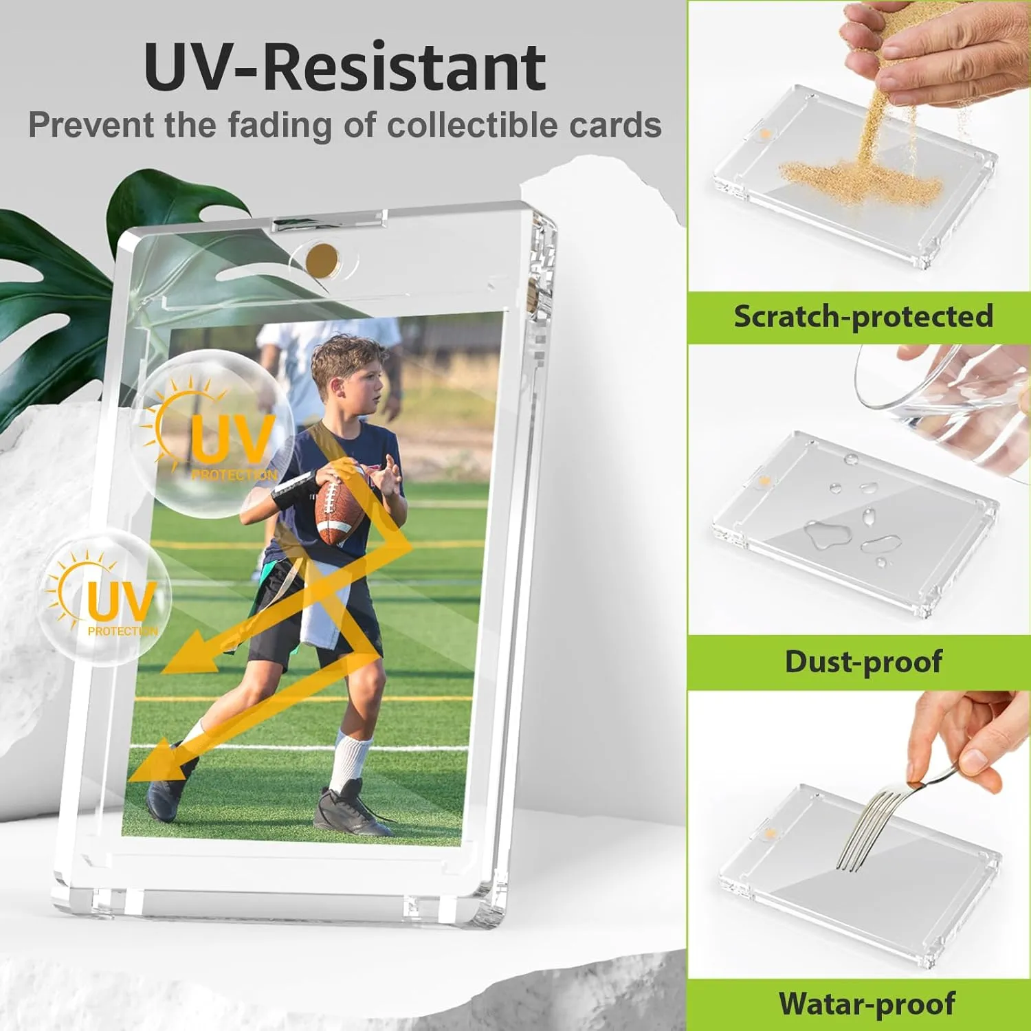 75PT Magnetic Card Holder for Trading Cards, 15 Pack One Card Touch Holder, U-V Protection Baseball Card Display Case Hard Plastic Protector for Basketball Sports Game