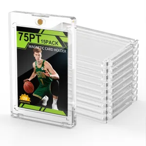 75PT Magnetic Card Holder for Trading Cards, 15 Pack One Card Touch Holder, U-V Protection Baseball Card Display Case Hard Plastic Protector for Basketball Sports Game