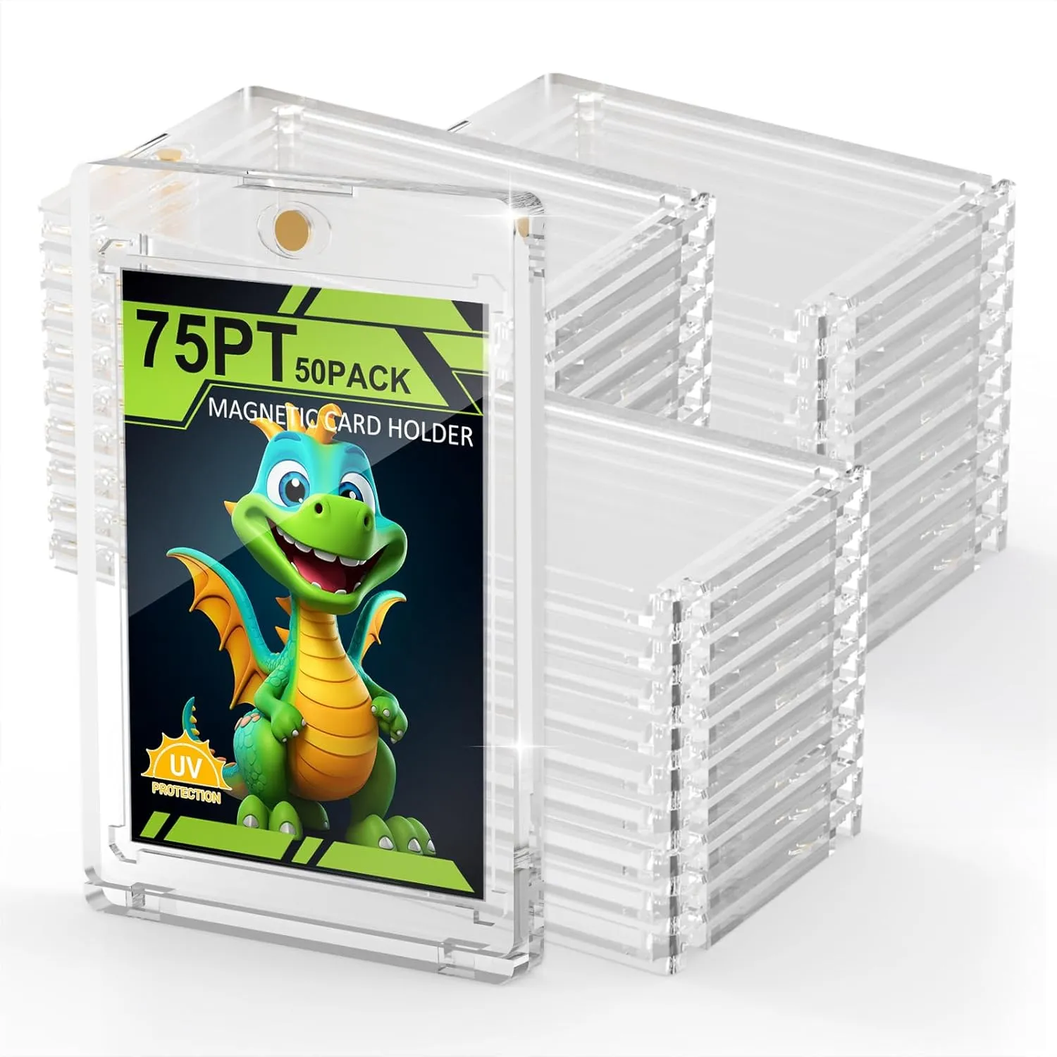 75PT Magnetic Card Holder for Trading Cards, 50 Pack One Card Touch Holder, U-V Protection Baseball Card Display Case Hard Plastic Protector for Basketball Sports Game