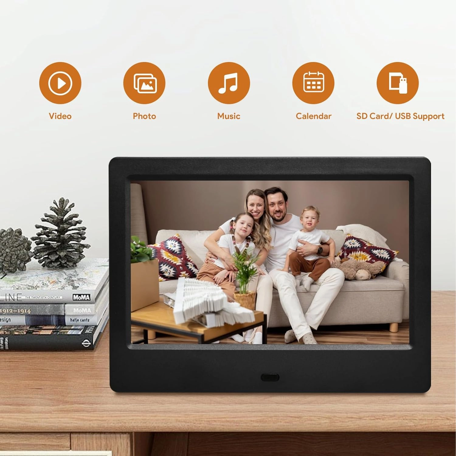 7 Inch Digital Picture Frame, HD Display USB/SD Card Photo Frame, Wall Mountable Electronic Slideshow for Videos and Music, Auto-Play Memories from USB Drive or Memory Card
