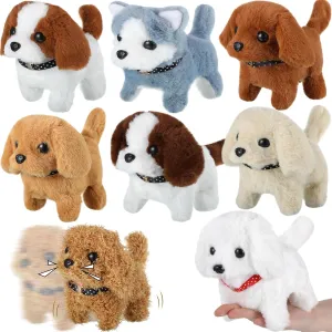 8 Pcs Small Electric Plush Dog Bulk for Graduation 6.7 x 5.9 x 5.1 Inches Pet Stuffed Animals Soft Plush Robot Dog Walking Barking Tail Wagging for Home Decor Birthday Party Favor
