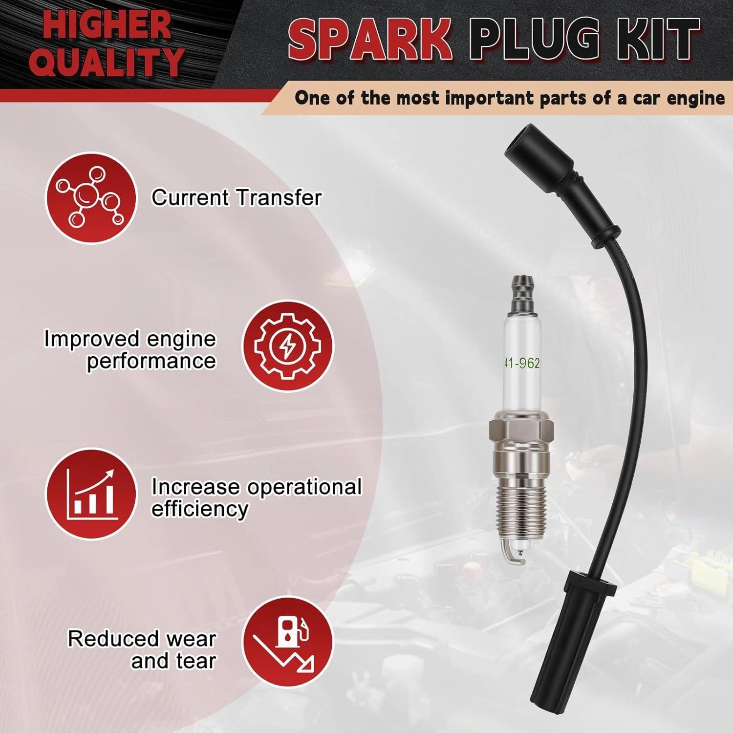 8Pcs Iridium Spark Plugs 41-962 & Spark Plug Wires Set 9748HH Compatible with 1999-2006 Chevy Silverado Suburban Tahoe, Yukon Sierra, Escalade Spark Plugs and Wires Kit for Engines 4.8L 5.3L 6.0L