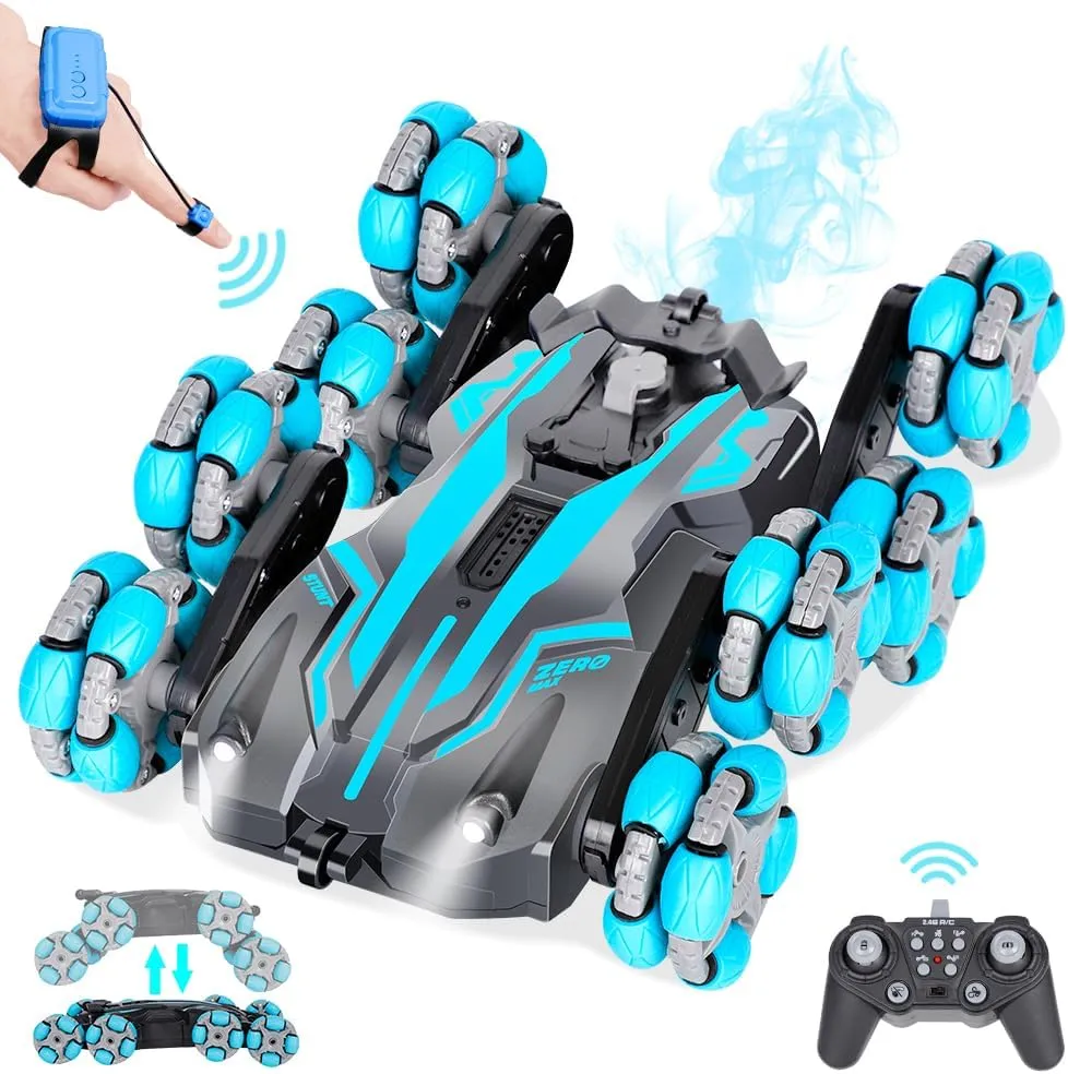 8WD Remote Control car,Gesture Sensing rc car 8 Wheels with Spray & Light, 2.4ghz rc Crawler for boy, 2 Rechargeable Batteries Christmas Toys Birthday Gifts for Kids 8 9 10 11 12