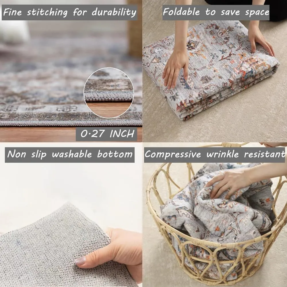 8x10 Washable Area Rug Medallion Distressed Design Boho Medallion Non-Shedding Easy Care Ideal for High Traffic Areas in Living Room Bedroom Kitchen Office Coffee Table Large Carpet