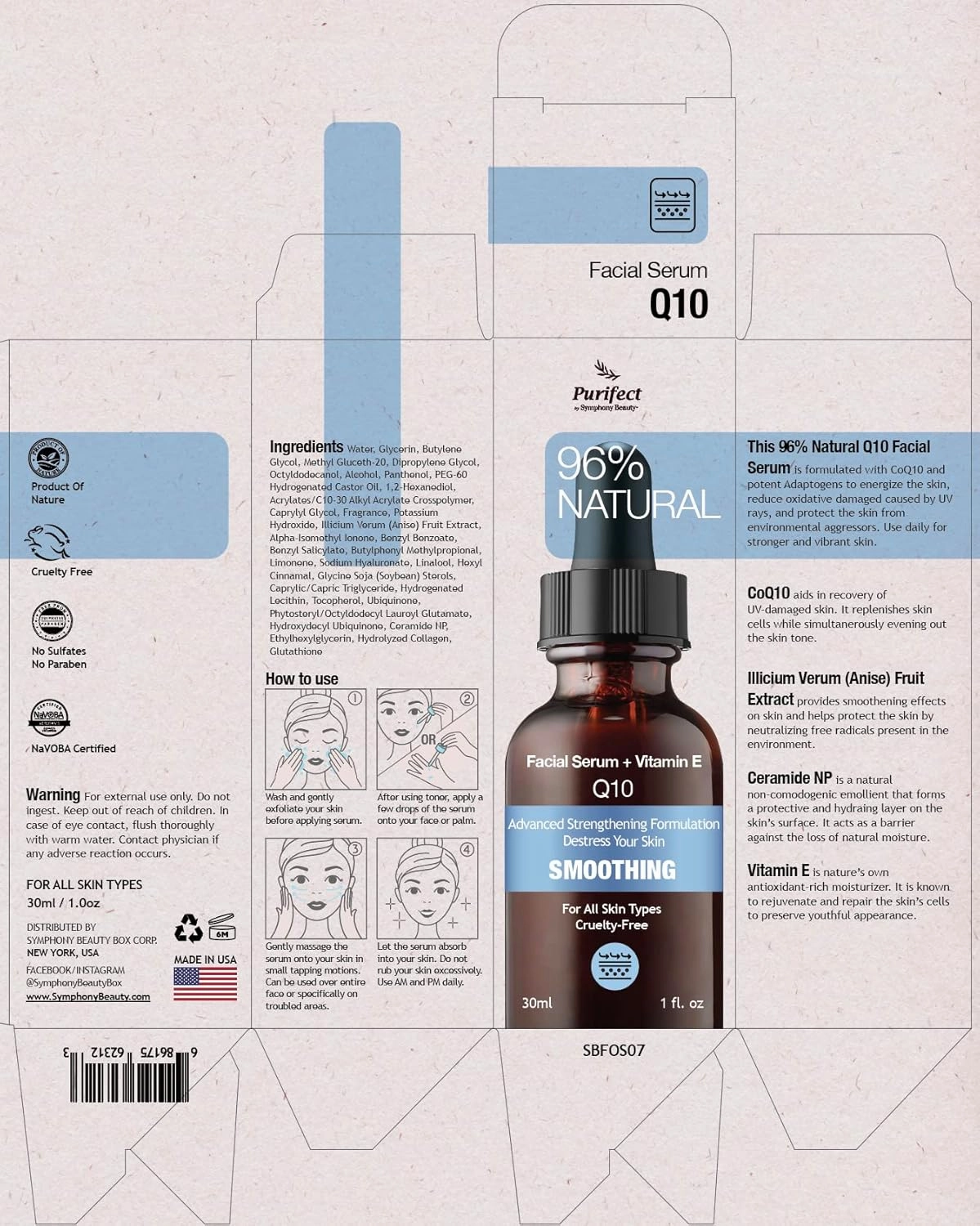 96% NATURAL Coenzyme Q10 Facial Serum for Anti Aging Moistrize Reduce Fine Lines Smooth Wrinkles with CoQ10 Ceramides Fruit Extract 30ml 1fl oz Non-Greasy and Fast Absorbing PURIFECT MADE IN USA