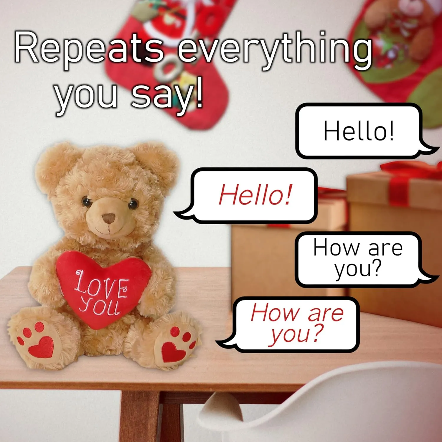 9" Talking Teddy Bear with Accessories Repeats What You say. Repeating Talking Teddy Bear Gift for her. for Valentine's Day, Mother's Day with Removable Plush Heart (Repeating Teddy Bear)
